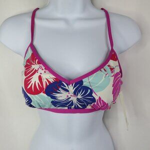 Carve Designs Hawaiian Print Swimsuit Top Size XL Pink Purple Aqua Racer Back